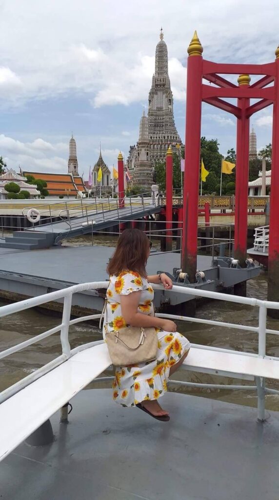 Boat ride to Temple of Dawn (Wat Arun) in Bangkok.
