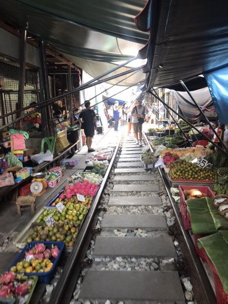 Train tracks at Mae Klong Railway Market.
